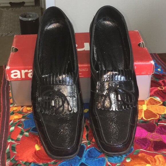 ARA Rachel Slip-On Loafer, Black Vernice/Puntivelour, US Women's 10M - Picture 1 of 7